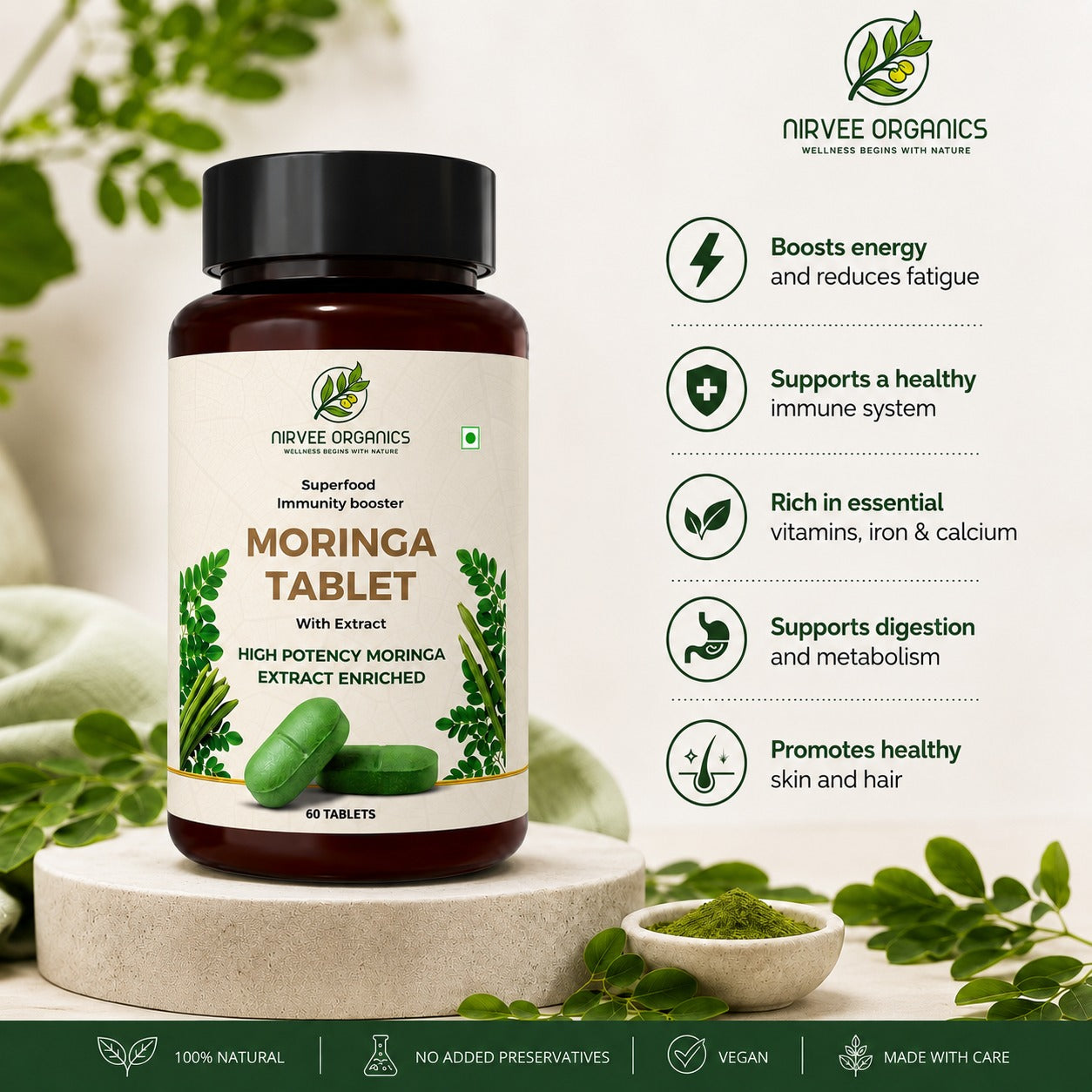 Moringa ACV  Pack Of 2 & Moringa Tablets  Pack Of 1  | Weight Management Support | Green Apple Flavour