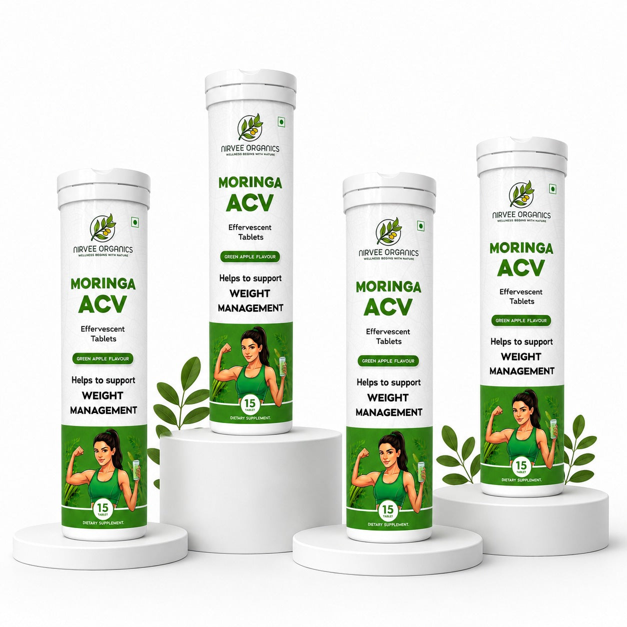 Moringa ACV Effervescent Tablets Pack Of 4 | Weight Management Support | Green Apple Flavour