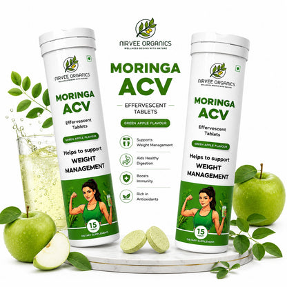 Moringa ACV Effervescent Tablets Pack Of 2 | Weight Management Support | Green Apple Flavour