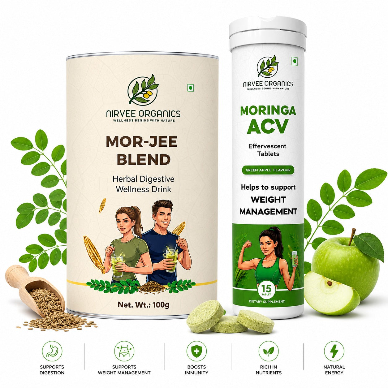 Mor-Jee Blend Powder & Moringa ACV  | Moringa + Jeera Digestive Wellness Drink