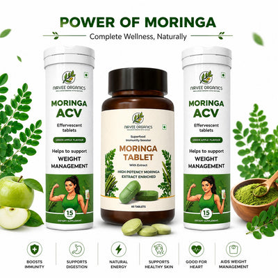 Moringa ACV  Pack Of 2 & Moringa Tablets  Pack Of 1  | Weight Management Support | Green Apple Flavour