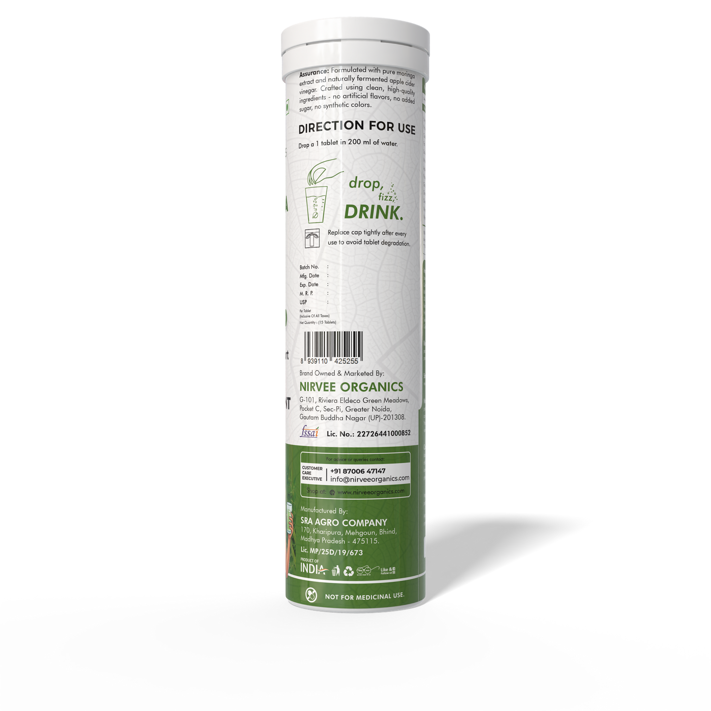 Moringa ACV Effervescent Tablets | Weight Management Support | Green Apple Flavour
