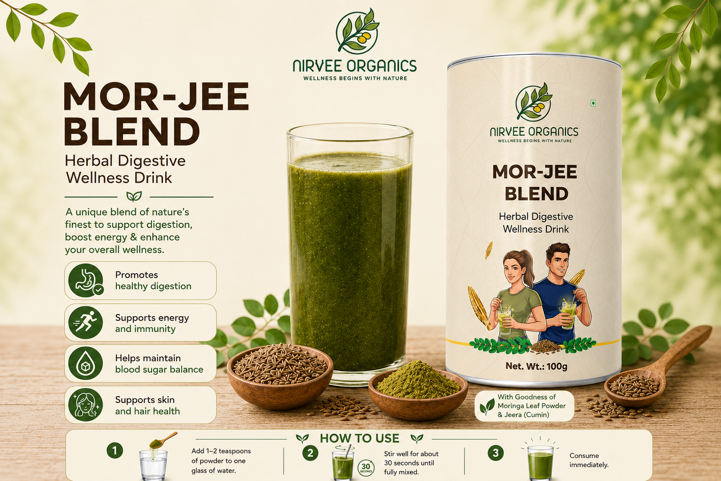 Mor-Jee Blend Powder | Moringa + Jeera Digestive Wellness Drink